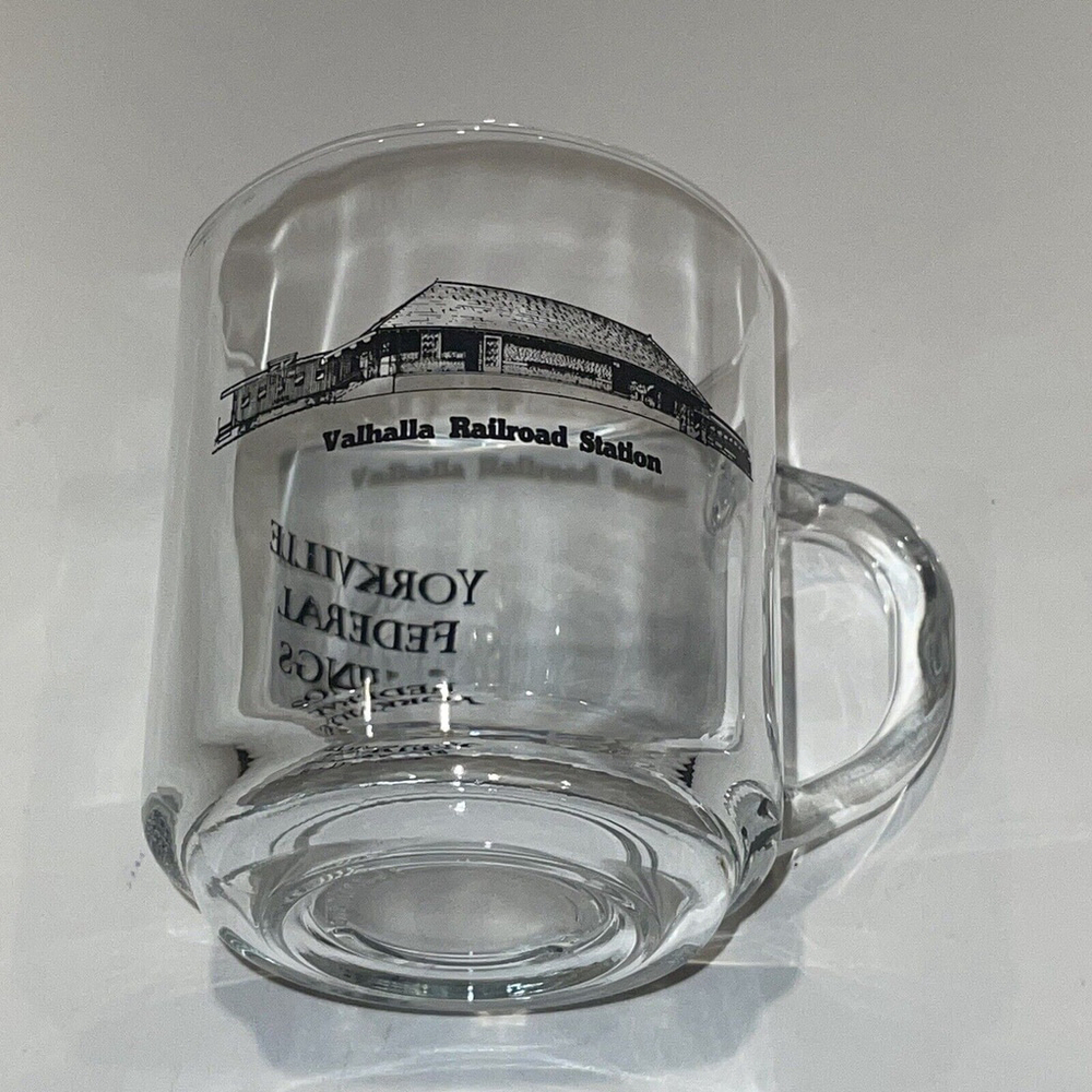Valhalla‎ Railroad Station Yorkville Federal Savings Bank Clear Glass Mug EUC - Picture 5 of 9